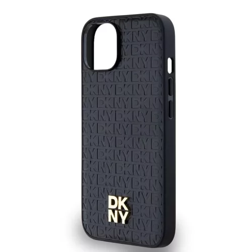 DKNY PU Leather Repeat Pattern Stack Logo MagSafe tok iPhone 14 készülékhez fekete