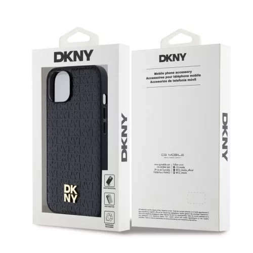 DKNY PU Leather Repeat Pattern Stack Logo MagSafe tok iPhone 14 készülékhez fekete