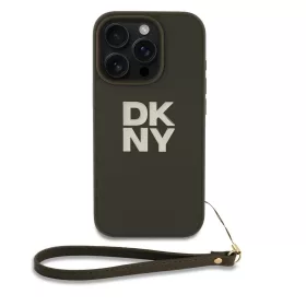   DKNY PU Leather Stack Logo csuklópántos tok iPhone 16 Pro Max készülékhez zöld