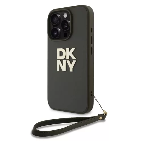 DKNY PU Leather Stack Logo csuklópántos tok iPhone 16 Pro Max készülékhez zöld