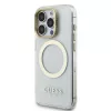 Guess IML Gold Outline Stand Camera Frame MagSafe tok iPhone 15 Pro készülékhez átlátszó