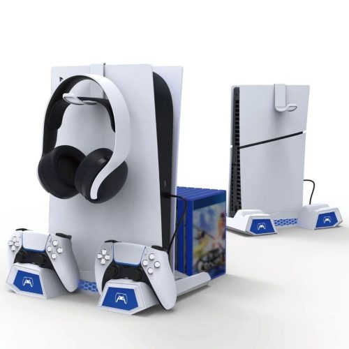 iPega P5S023 Multifunkciós töltő RGB állvány hűtéssel PS5/PS5 Slim/PS5 Pro készülékhez fehér (sérült csomagolás)