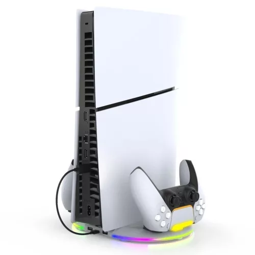 iPega P5S045 függőleges töltőállvány RGB világítással PS5 Slim/PS5 Pro készülékhez fehér (Damage Package)