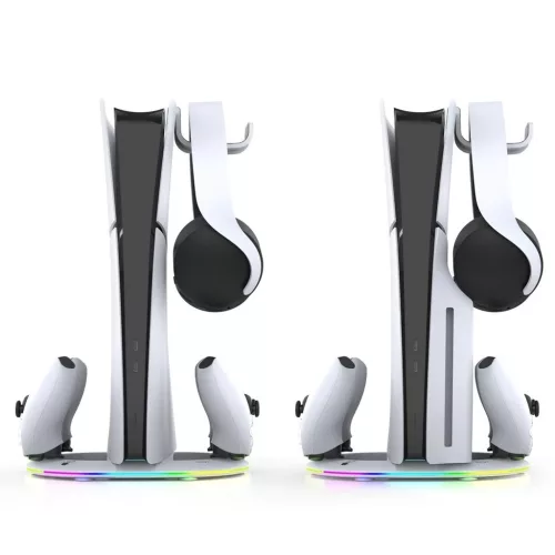 iPega P5S045 függőleges töltőállvány RGB világítással PS5 Slim/PS5 Pro készülékhez fehér (Damage Package)
