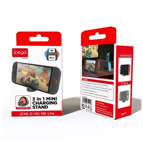 iPega SW2041 Mini töltő dokk Nintendo Switch Lite/Nintendo Switch/Nintendo Switch 2 készülékhez fekete/piros