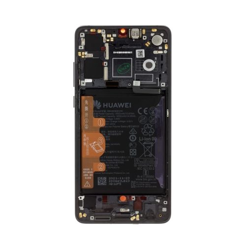 Huawei P30 készülékhez LCD kijelző + érintőegység + előlapi tok (ujjlenyomatolvasó nélkül) fekete (Service Pack)