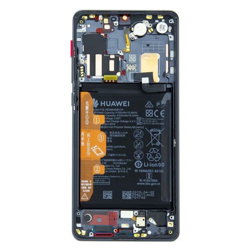 LCD kijelző + érintő egység + előlapi tok Huawei P30 PRO készülékhez fekete (Service Pack)