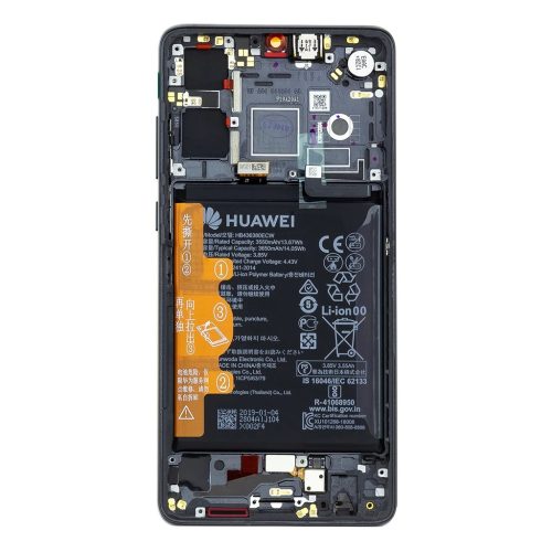 LCD kijelző + érintős egység + elülső tok Huawei P30 készülékhez fekete (Service Pack)