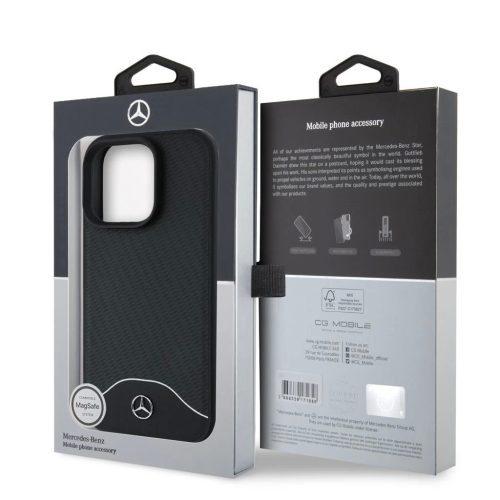 Mercedes Wood Imitation and Smooth Leather MagSafe tok iPhone 16 Pro Max készülékhez fekete