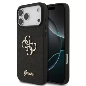   Guess PU Fixed Glitter 4G Metal Logo tok iPhone 17 Pro Max készülékhez fekete