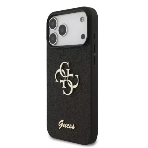 Guess PU Fixed Glitter 4G Metal Logo tok iPhone 17 Pro Max készülékhez fekete