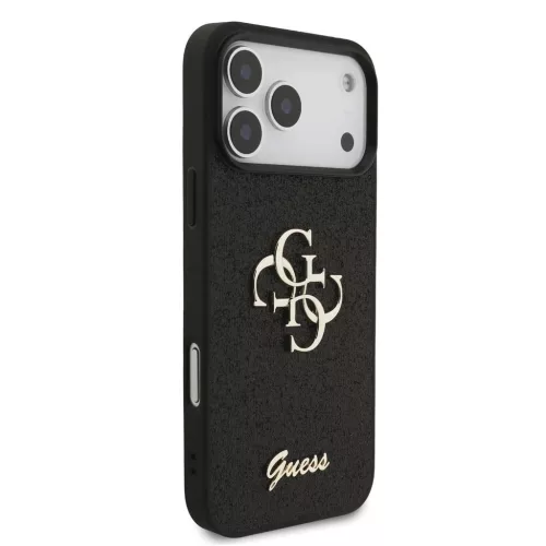 Guess PU Fixed Glitter 4G Metal Logo tok iPhone 17 Pro Max készülékhez fekete