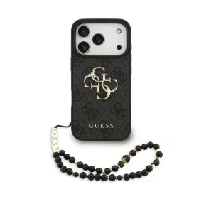   Guess PU 4G Metal Logo Strap hátsó tok iPhone 17 Pro készülékhez fekete