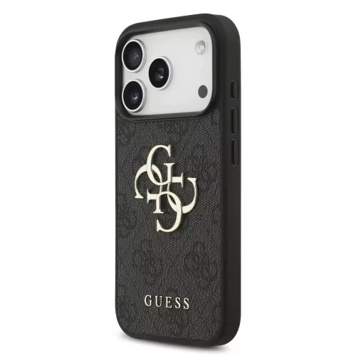 Guess PU 4G Metal Logo Strap hátsó tok iPhone 17 Pro készülékhez fekete