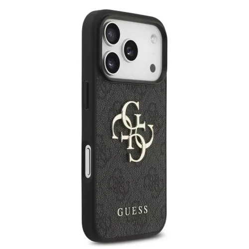 Guess PU 4G Metal Logo Strap hátsó tok iPhone 17 Pro készülékhez fekete