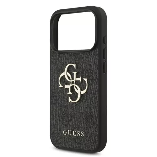 Guess PU 4G Metal Logo Strap hátsó tok iPhone 17 Pro készülékhez fekete
