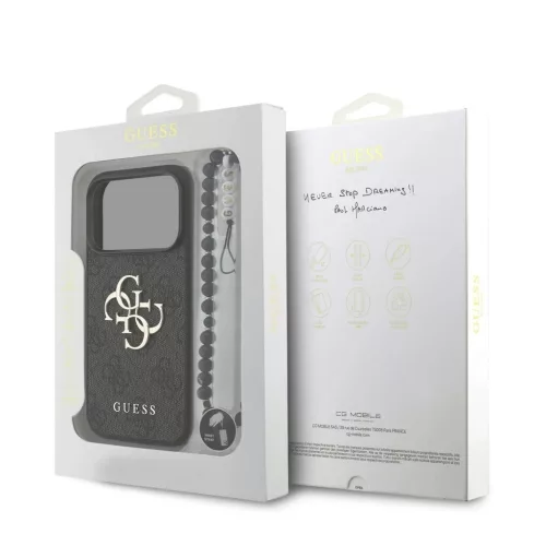 Guess PU 4G Metal Logo Strap hátsó tok iPhone 17 Pro készülékhez fekete