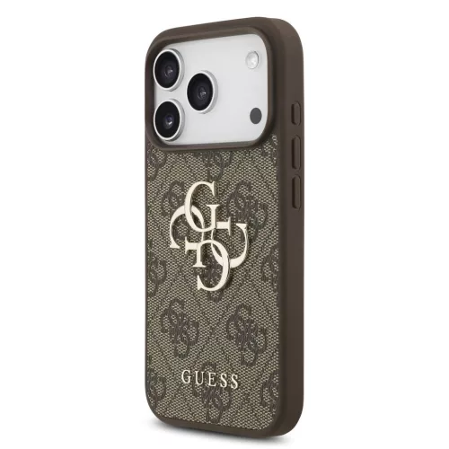 Guess PU 4G Metal Logo Strap hátsó tok iPhone 17 Pro készülékhez barna