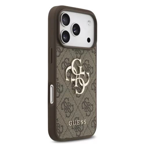 Guess PU 4G Metal Logo Strap hátsó tok iPhone 17 Pro készülékhez barna