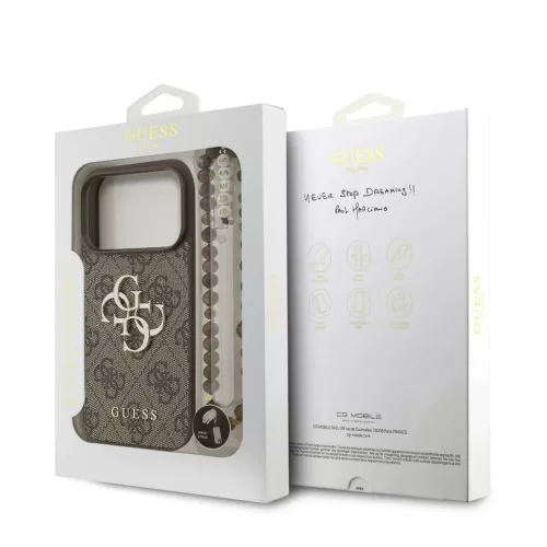 Guess PU 4G Metal Logo Strap hátsó tok iPhone 17 Pro készülékhez barna
