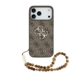   Guess PU 4G Metal Logo Strap hátsó tok iPhone 17 Pro Max készülékhez barna