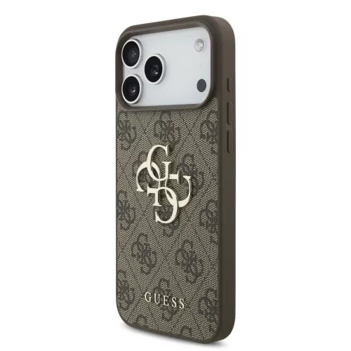 Guess PU 4G Metal Logo Strap hátsó tok iPhone 17 Pro Max készülékhez barna