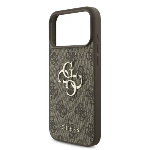 Guess PU 4G Metal Logo Strap hátsó tok iPhone 17 Pro Max készülékhez barna