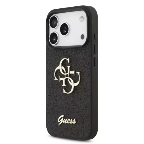 Guess PU Fixed Glitter 4G Metal Logo tok iPhone 17 Pro készülékhez fekete