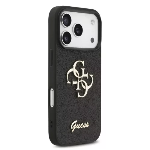 Guess PU Fixed Glitter 4G Metal Logo tok iPhone 17 Pro készülékhez fekete