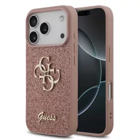   Guess PU Fixed Glitter 4G Metal Logo hátsó tok iPhone 17 Pro készülékhez rózsaszín