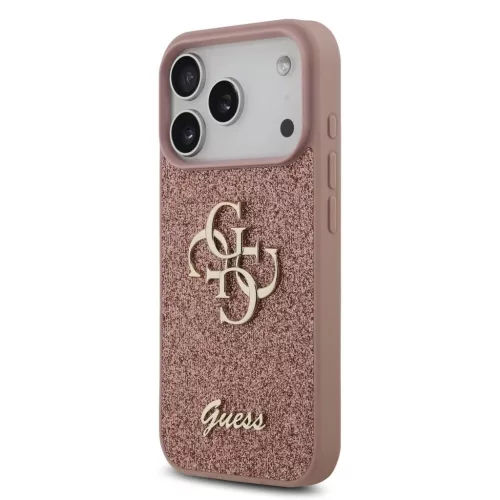 Guess PU Fixed Glitter 4G Metal Logo hátsó tok iPhone 17 Pro készülékhez rózsaszín
