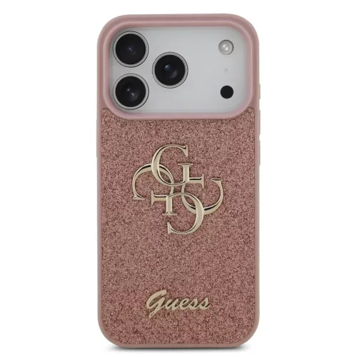 Guess PU Fixed Glitter 4G Metal Logo hátsó tok iPhone 17 Pro készülékhez rózsaszín