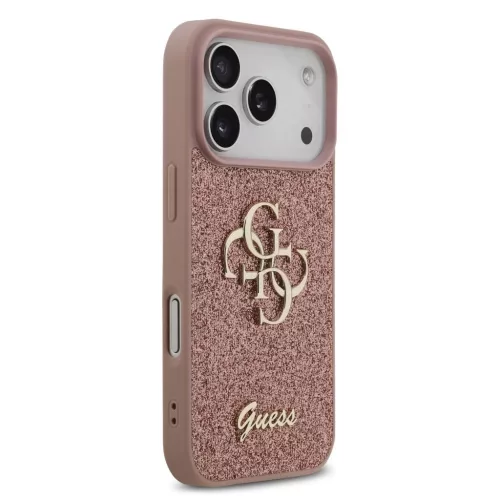 Guess PU Fixed Glitter 4G Metal Logo hátsó tok iPhone 17 Pro készülékhez rózsaszín