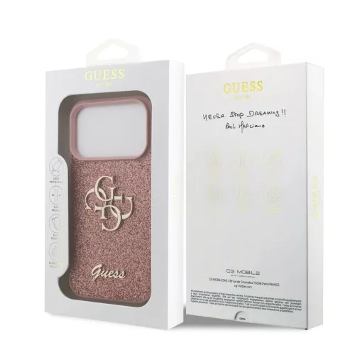 Guess PU Fixed Glitter 4G Metal Logo hátsó tok iPhone 17 Pro készülékhez rózsaszín