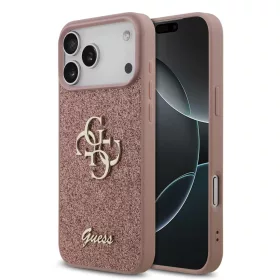  Guess PU Fixed Glitter 4G Metal Logo hátsó tok iPhone 17 Pro Max készülékhez rózsaszín