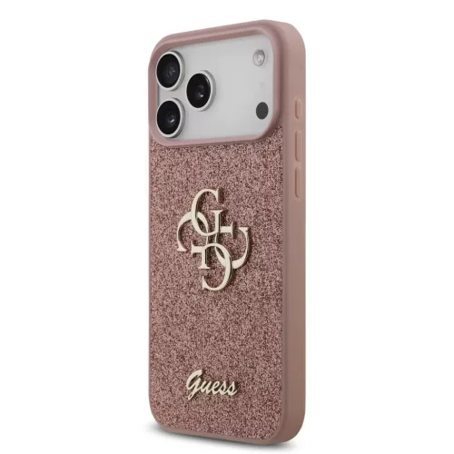 Guess PU Fixed Glitter 4G Metal Logo hátsó tok iPhone 17 Pro Max készülékhez rózsaszín