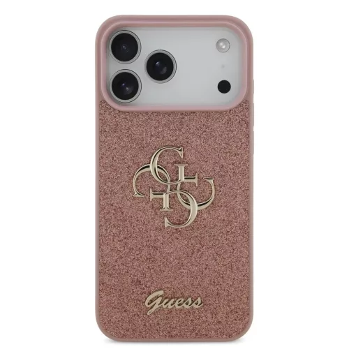 Guess PU Fixed Glitter 4G Metal Logo hátsó tok iPhone 17 Pro Max készülékhez rózsaszín