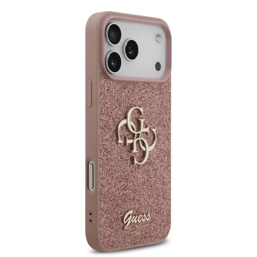 Guess PU Fixed Glitter 4G Metal Logo hátsó tok iPhone 17 Pro Max készülékhez rózsaszín