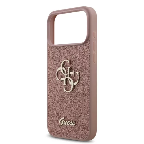 Guess PU Fixed Glitter 4G Metal Logo hátsó tok iPhone 17 Pro Max készülékhez rózsaszín
