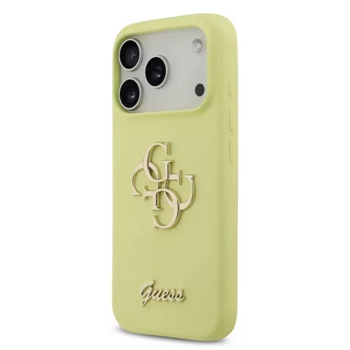 Guess Liquid Silicone 4G Metal Logo tok iPhone 17 Pro készülékhez sárga