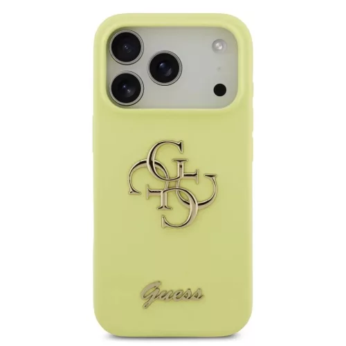 Guess Liquid Silicone 4G Metal Logo tok iPhone 17 Pro készülékhez sárga