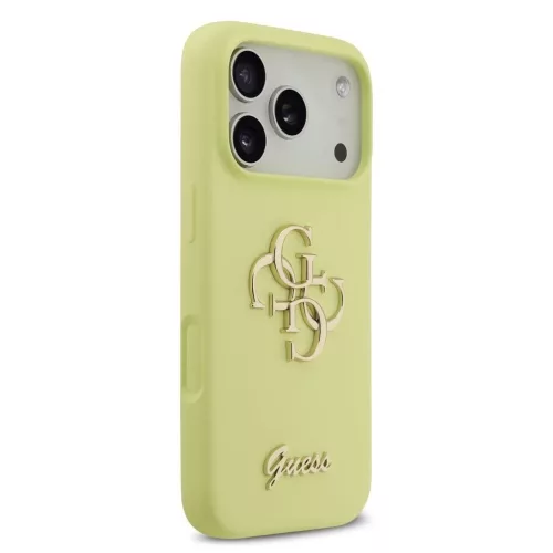 Guess Liquid Silicone 4G Metal Logo tok iPhone 17 Pro készülékhez sárga