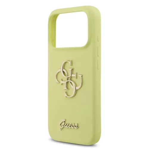Guess Liquid Silicone 4G Metal Logo tok iPhone 17 Pro készülékhez sárga