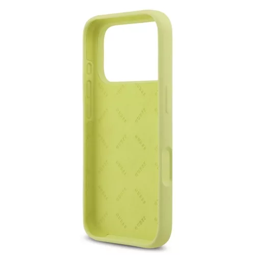 Guess Liquid Silicone 4G Metal Logo tok iPhone 17 Pro készülékhez sárga