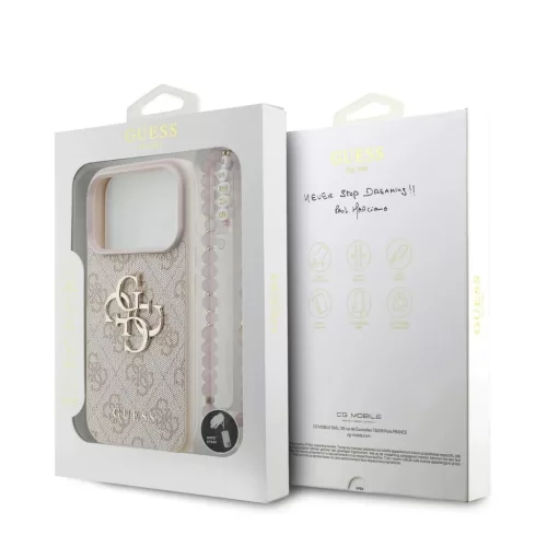 Guess PU 4G Metal Logo Strap tok iPhone 17 Pro készülékhez rózsaszín