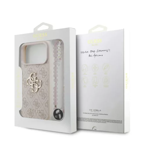 Guess PU 4G Metal Logo Strap tok iPhone 17 Pro Max készülékhez rózsaszín