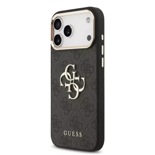 Guess PU Leather 4G Metal Logo Gold Frame MagSafe tok iPhone 17 Pro Max készülékhez fekete