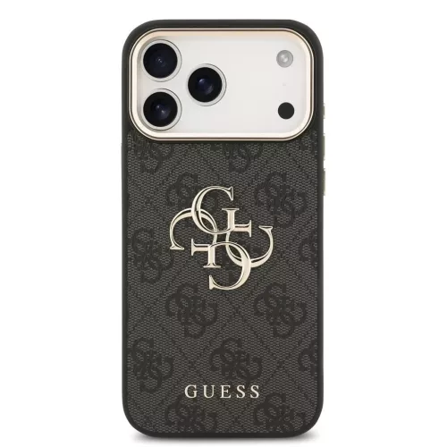 Guess PU Leather 4G Metal Logo Gold Frame MagSafe tok iPhone 17 Pro Max készülékhez fekete