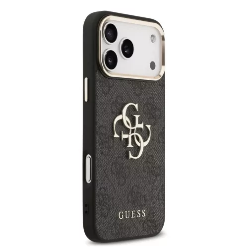 Guess PU Leather 4G Metal Logo Gold Frame MagSafe tok iPhone 17 Pro Max készülékhez fekete