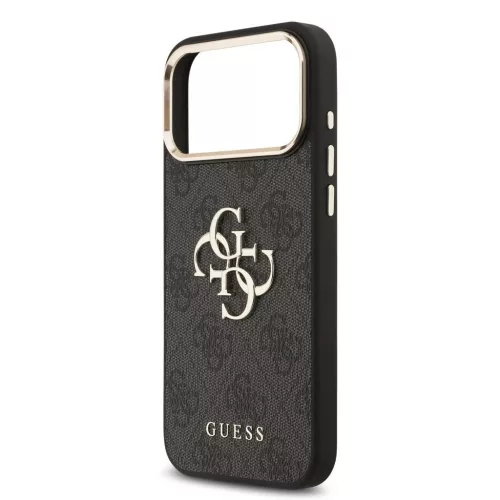 Guess PU Leather 4G Metal Logo Gold Frame MagSafe tok iPhone 17 Pro Max készülékhez fekete
